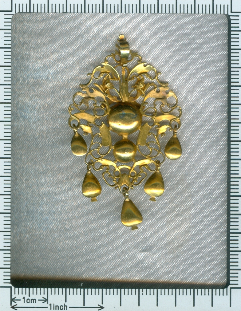 Antique 17th Century breast pendant in sequile style gold and rose cut diamonds